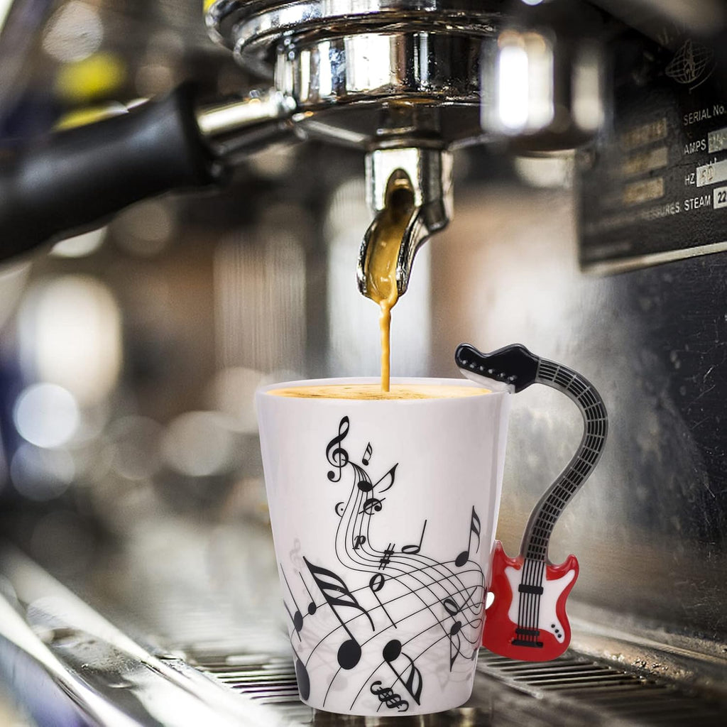 12.9 Oz Guitar Novelty Mug Unique Musical Note Design Tea Coffee Milk Ceramic Mug Cup with Guitar Handle,Gift for Guitar Players,Musicians Gifts,Music Lovers Gift for Men,Women,Teacher,Red