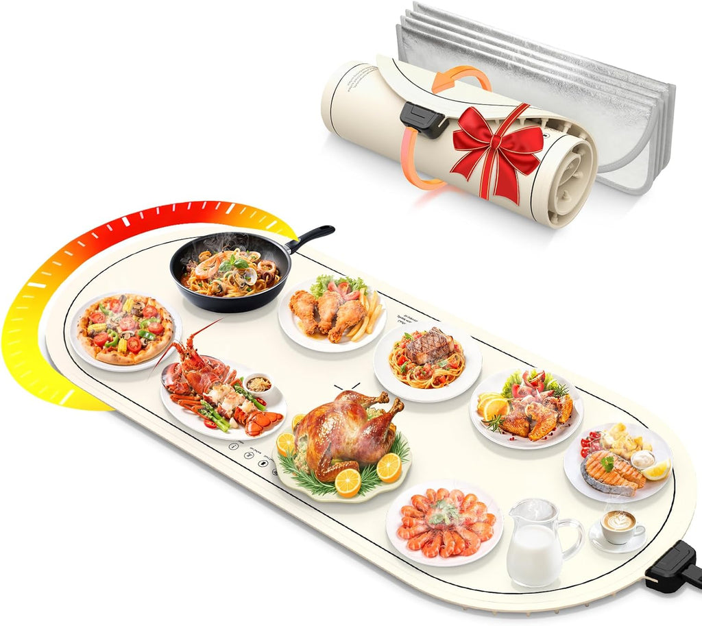 Food Warming Mat for Countertop,Extra Large Silicone Mat,Light Gray