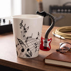 12.9 Oz Guitar Novelty Mug Unique Musical Note Design Tea Coffee Milk Ceramic Mug Cup with Guitar Handle,Gift for Guitar Players,Musicians Gifts,Music Lovers Gift for Men,Women,Teacher,Red
