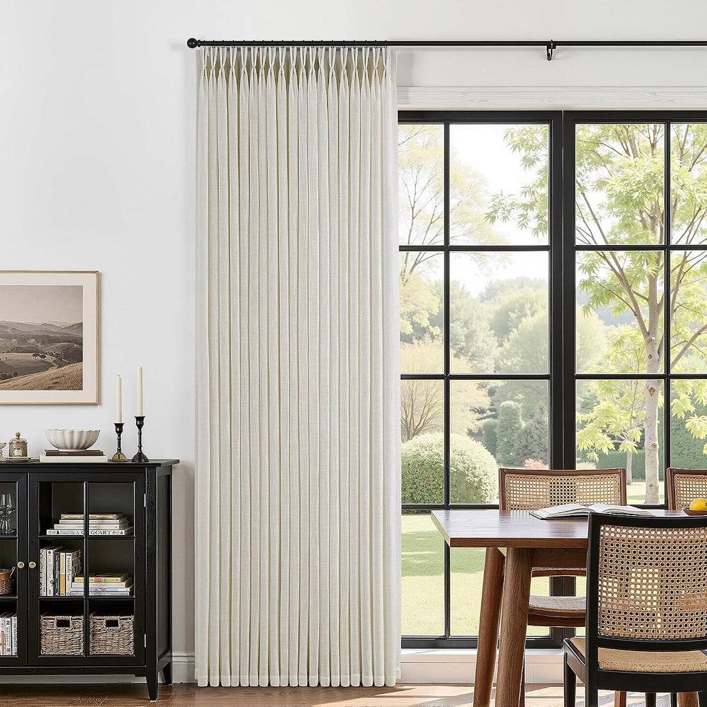 Pinch Pleated Linen Curtains 90 Inches Long Semi Sheer 2 Panels Natural
