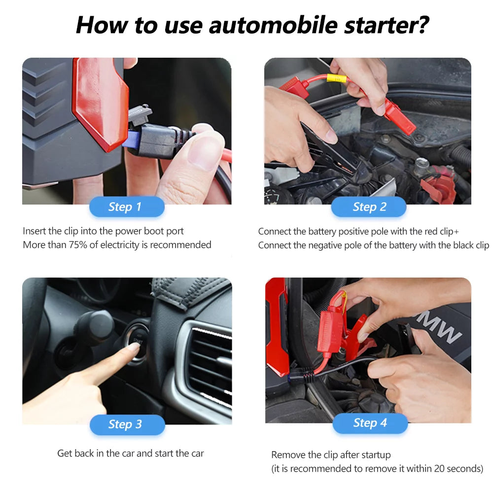 Power Up Your Adventures: 28000mAh 600A Portable Car Jump Starter with LED Flashlight