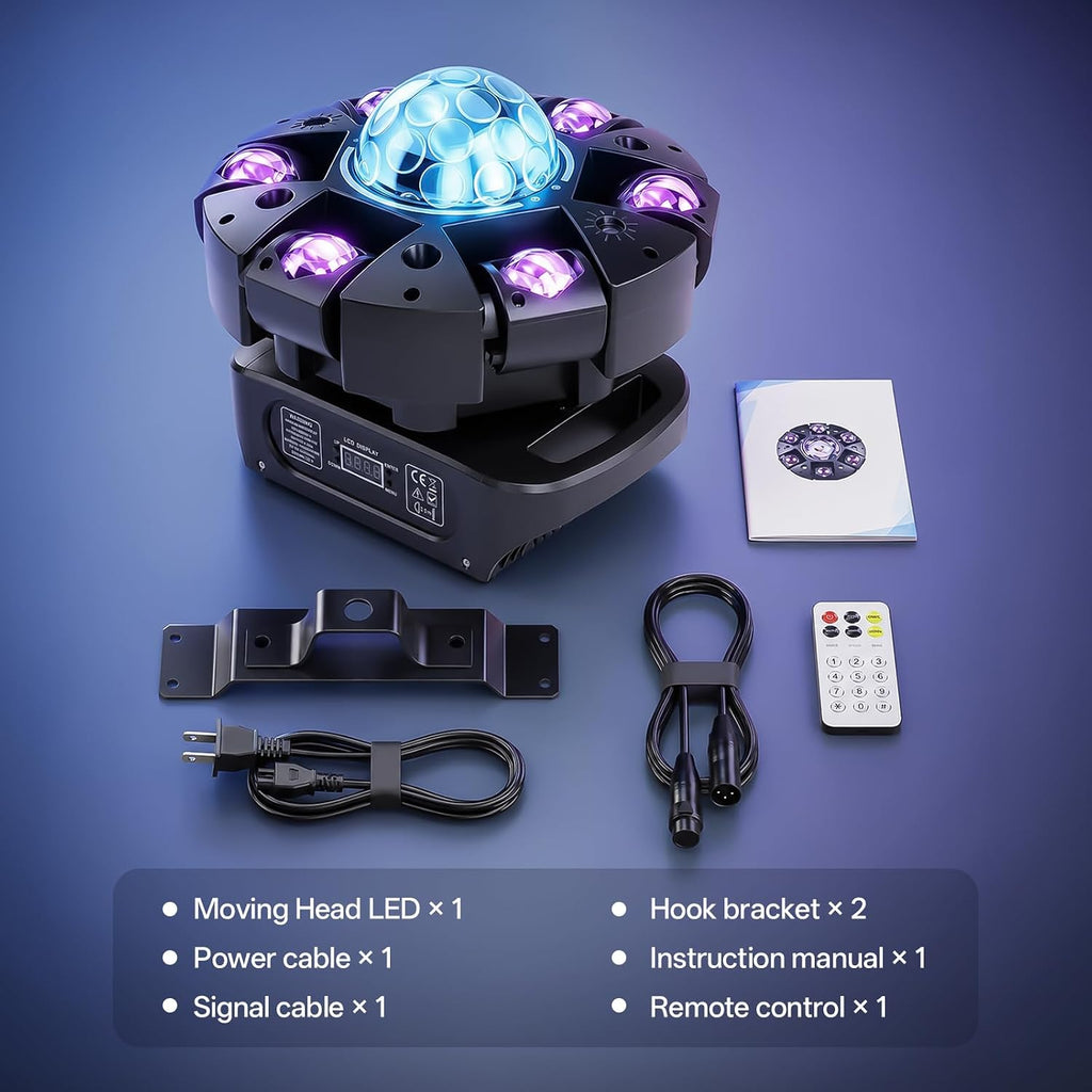 Moving Head DJ Lights,120W RGBW DJ Stage Lighting，6 Arms Party Light,Changing Glowing Magic Ball Effect Light, Red Green Starry, White Amber Strobe,Support DMX-512 Remote for Party Bar Disco Club DJ