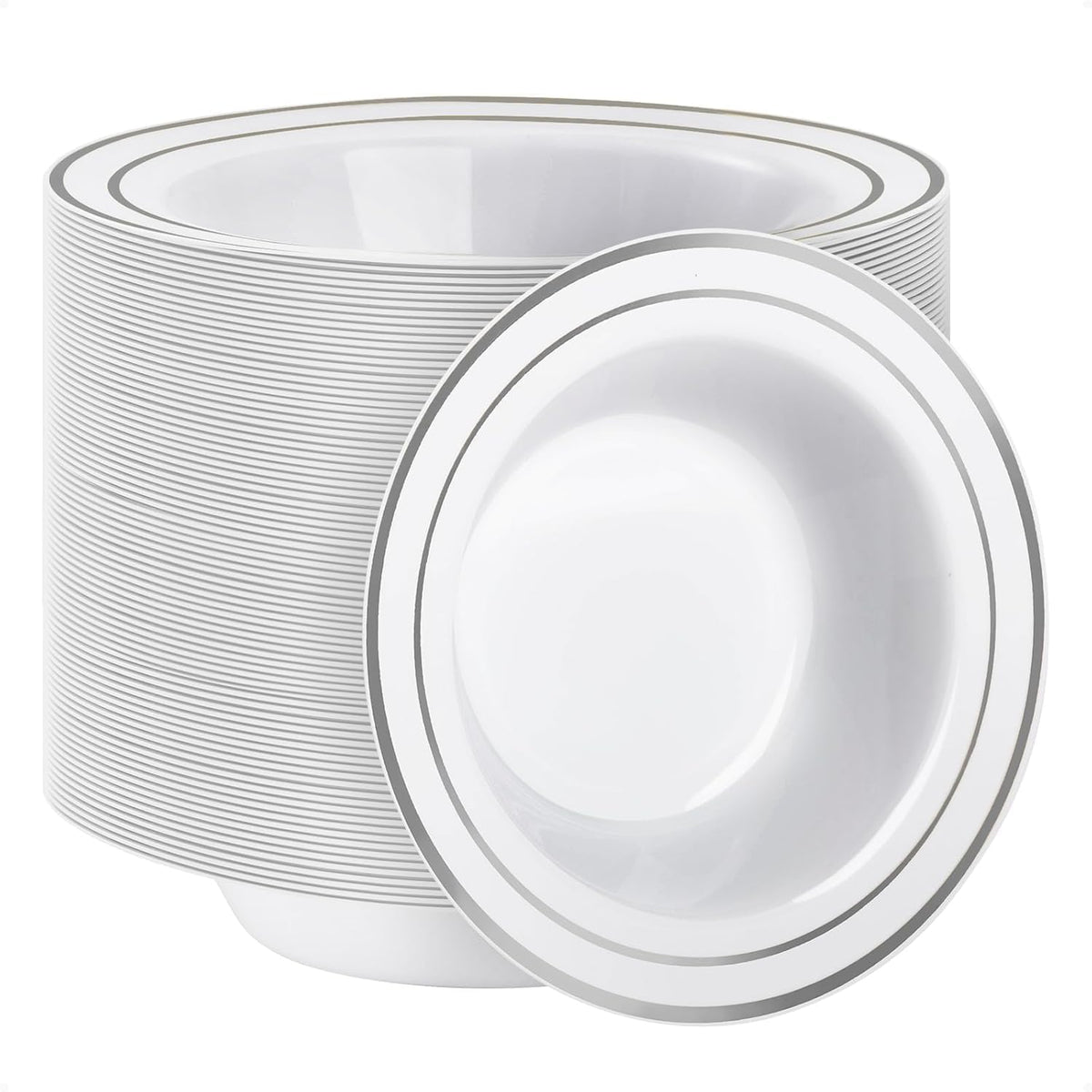 50 Pack Plastic Bowls with Gold Rim