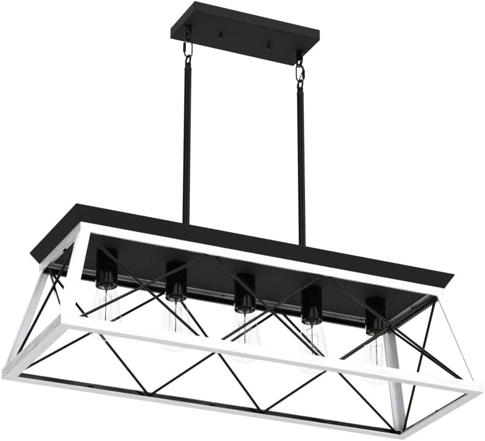 5-Light Pendant Lights Fixture, Farmhouse Chandeliers for Dining Room, Rustic Island Lights for Kitchen, Rectangular Chandelier Rustic Farmhouse Light Fxiture