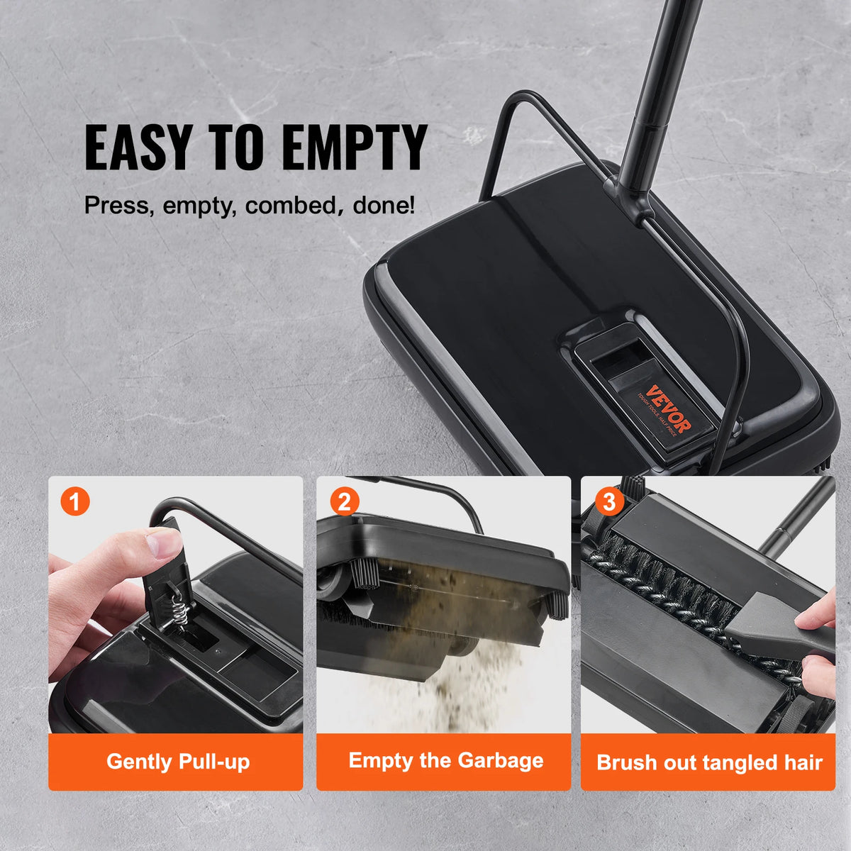 Manual Carpet Sweeper 7.87 in Sweeping Paths 300Ml Dustbin Capacity W/ Comb for Home Rugs Hardwood Surfaces Wood Floors
