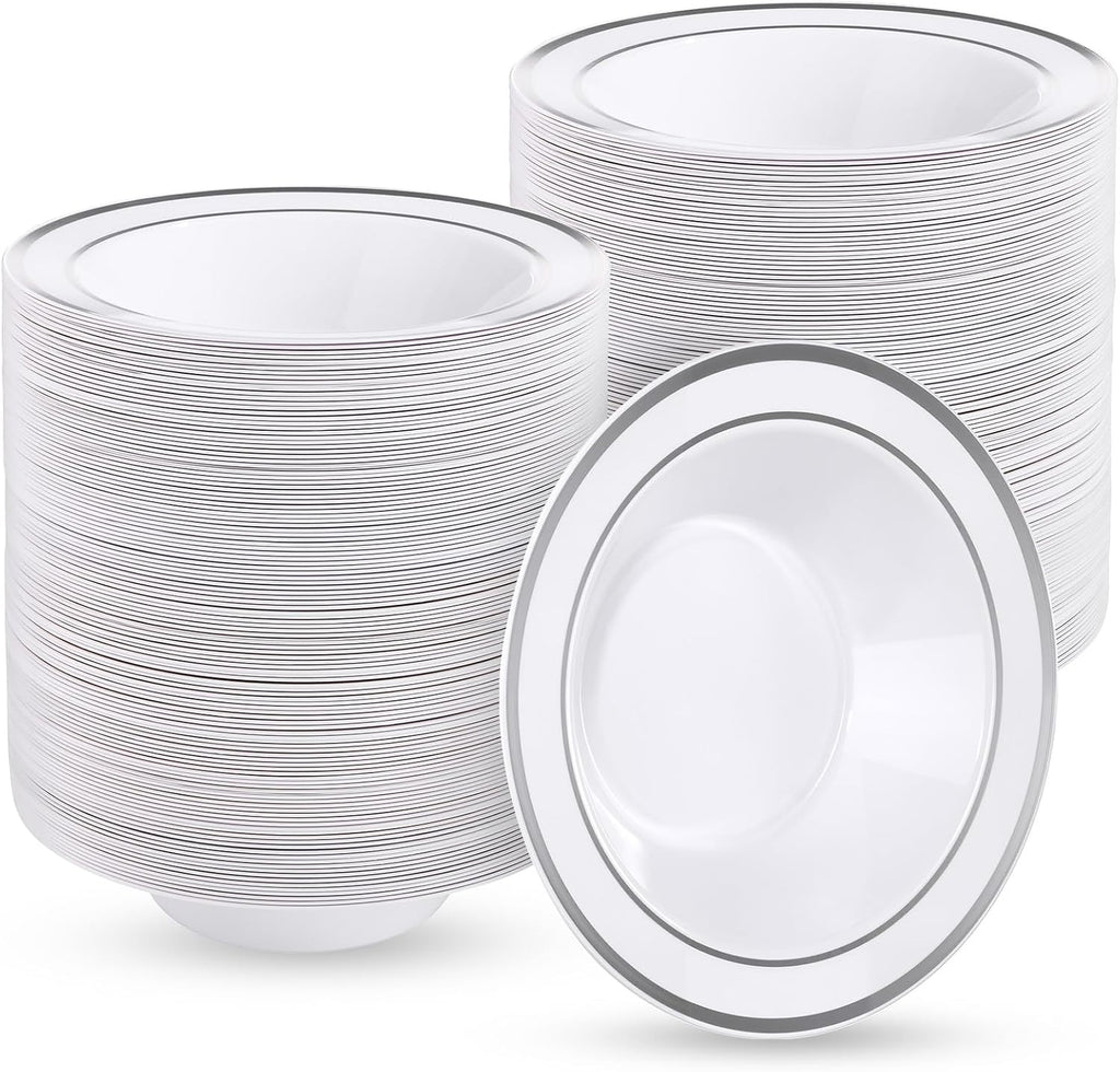 50 Pack Plastic Bowls with Gold Rim