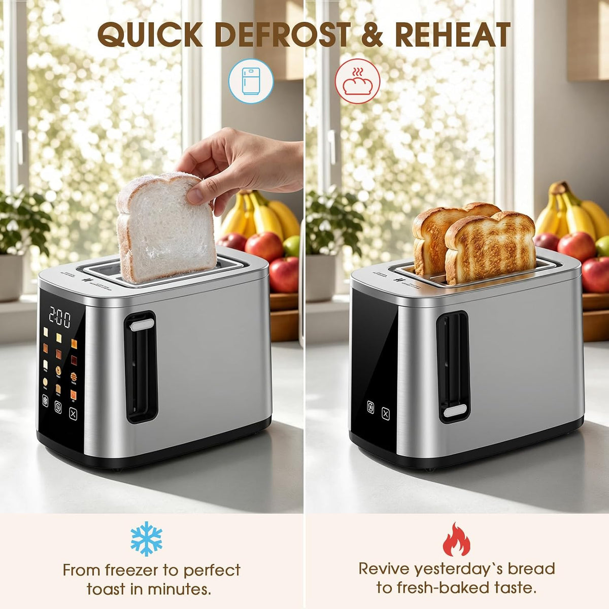2 Slice Toaster, 1.5" Wide Slots, 7.2" Touchscreen