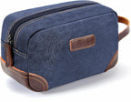Men'S Canvas Travel Toiletry Bag, PU Leather Dopp Kit - Black
