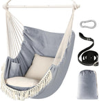 Hammock Chair Max 500 Lbs 2 Cushions Spreader Bar Strap Carabiner