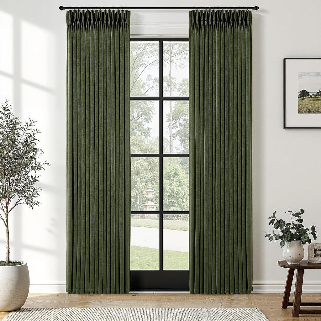 Pinch Pleated Linen Curtains 90 Inches Long Semi Sheer 2 Panels Natural
