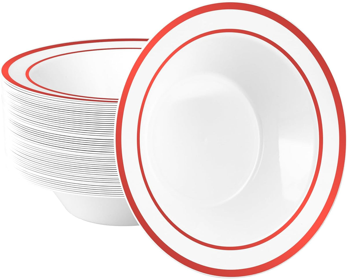 50 Pack Plastic Bowls with Gold Rim