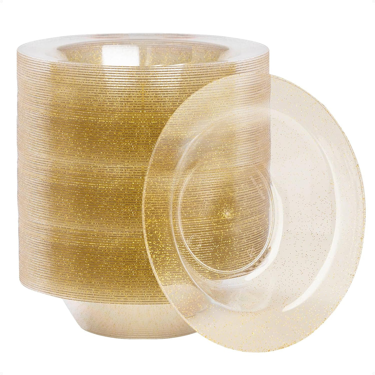 50 Pack Plastic Bowls with Gold Rim