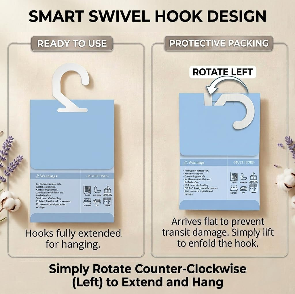 Closet Air Freshener with Hanging Retractable Hook, 12 Fresh Linen Sachets