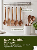 10Pcs Wooden Kitchen Utensils, Teak Wood Utensil Set for Kitchen, Heat-Resistant Wooden Spoons for Cooking, Nonstick Wood Spatula Soup Ladle Tong Egg Whisk