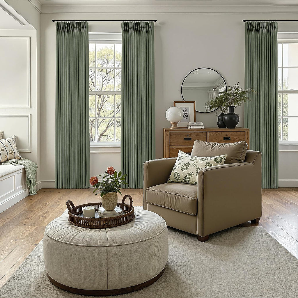 Pinch Pleated Linen Curtains 90 Inches Long Semi Sheer 2 Panels Natural