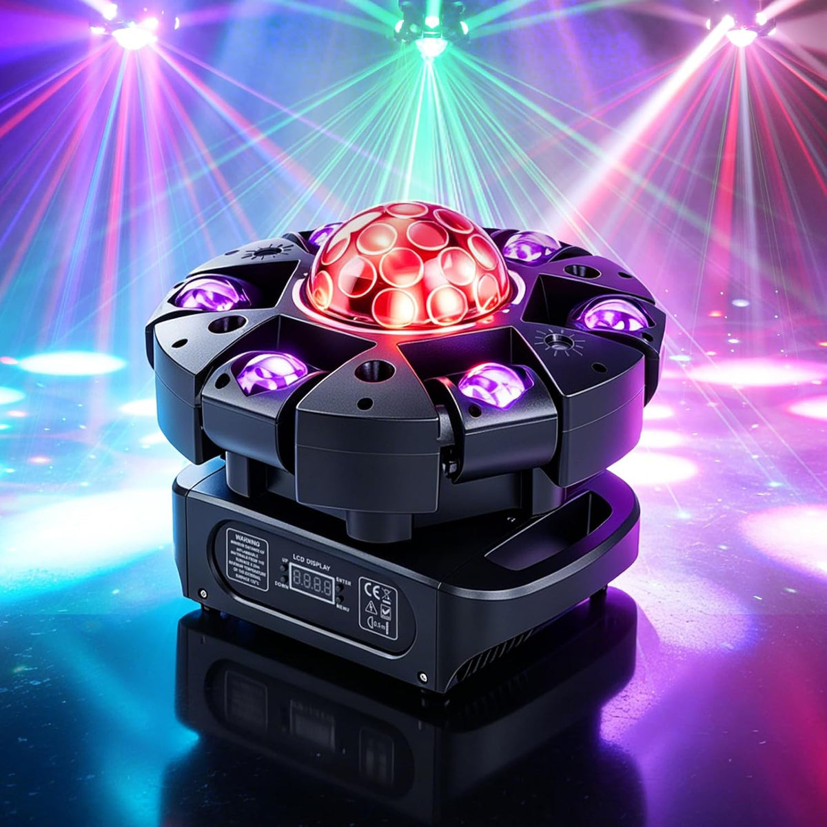 Moving Head DJ Lights,120W RGBW DJ Stage Lighting，6 Arms Party Light,Changing Glowing Magic Ball Effect Light, Red Green Starry, White Amber Strobe,Support DMX-512 Remote for Party Bar Disco Club DJ