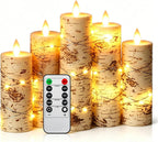 3 Pack Ivory Real Wax Flameless Taper Candles, Lifelike Flickering LED Flame Candles with Surrounding Copper String Lights, Soft Warm Battery Candles with Remote for Home Wedding Holiday Decor