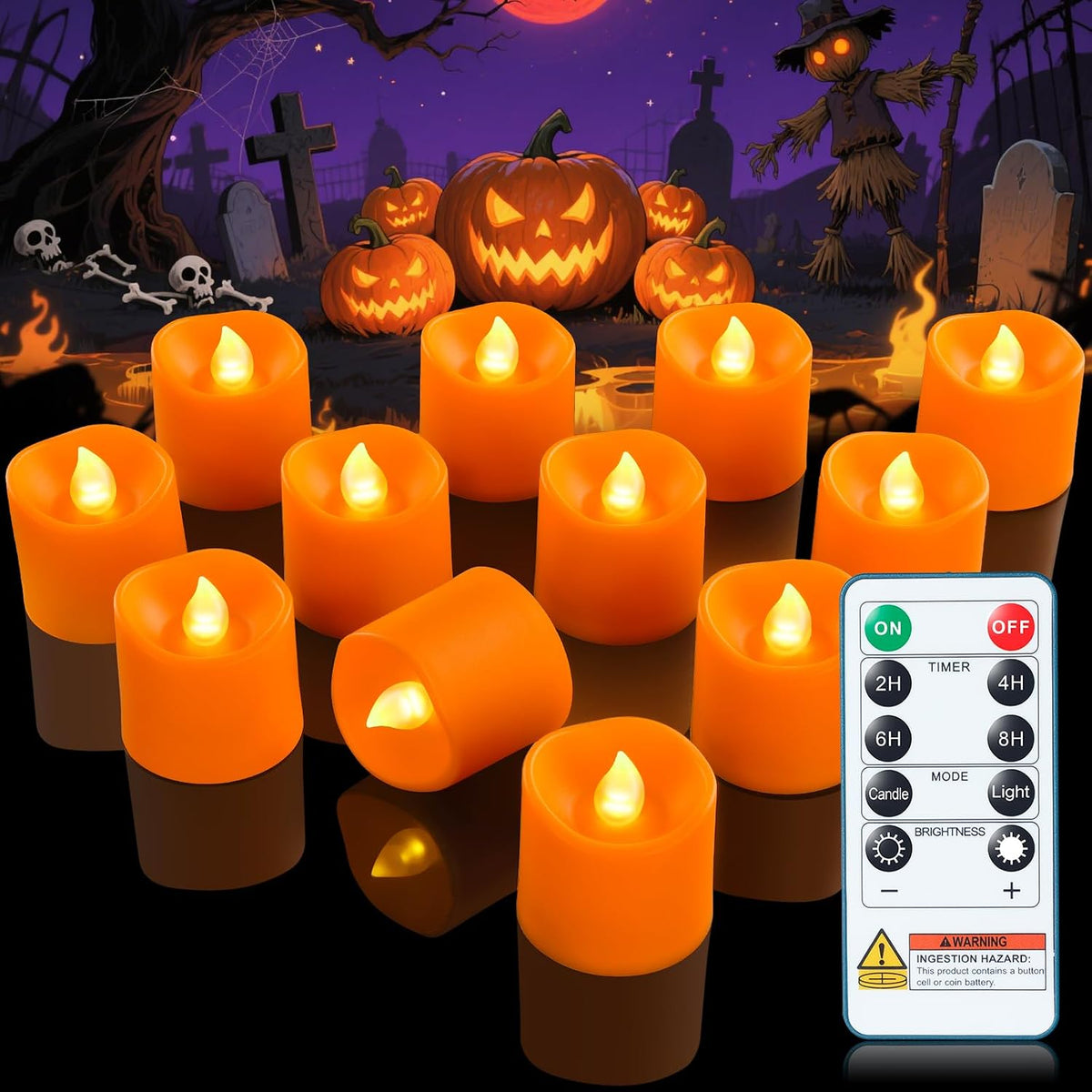 Black Flameless LED Votive Tealight Candles & Timer Remote, 12Pack