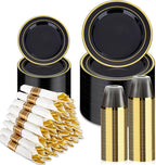 350 Piece Black Gold Dinnerware Set for 50 Guests