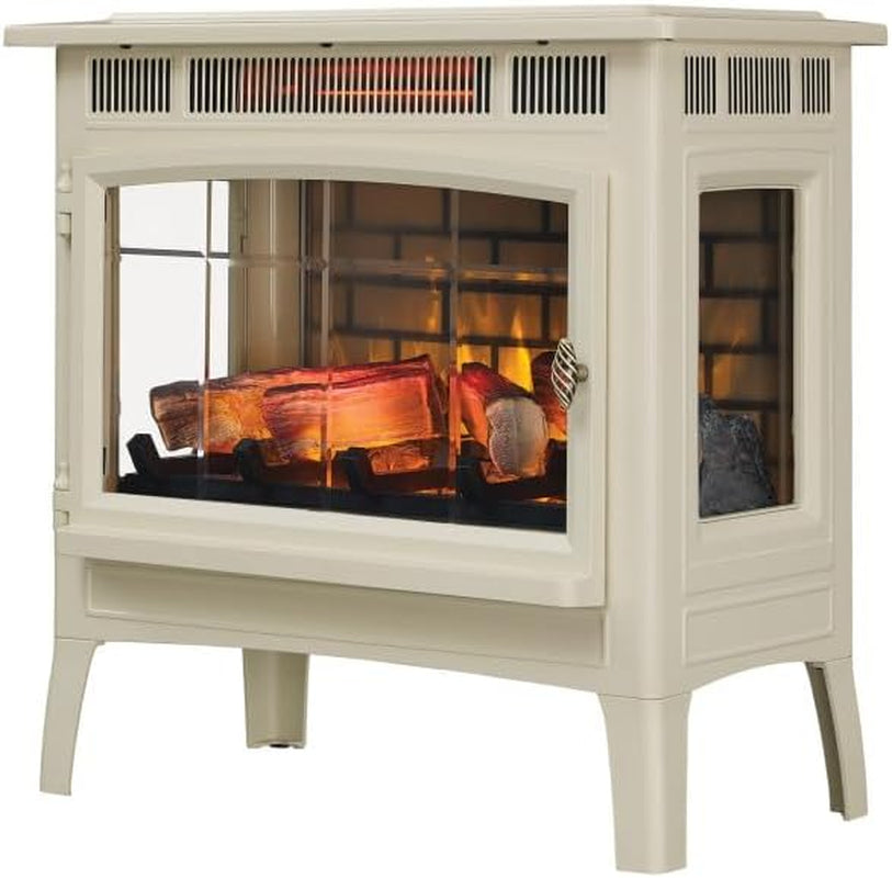 Freestanding Electric Fireplace Stove Heater with 3D Flame Effect for 1,000 Sq. Ft. Room, Cream