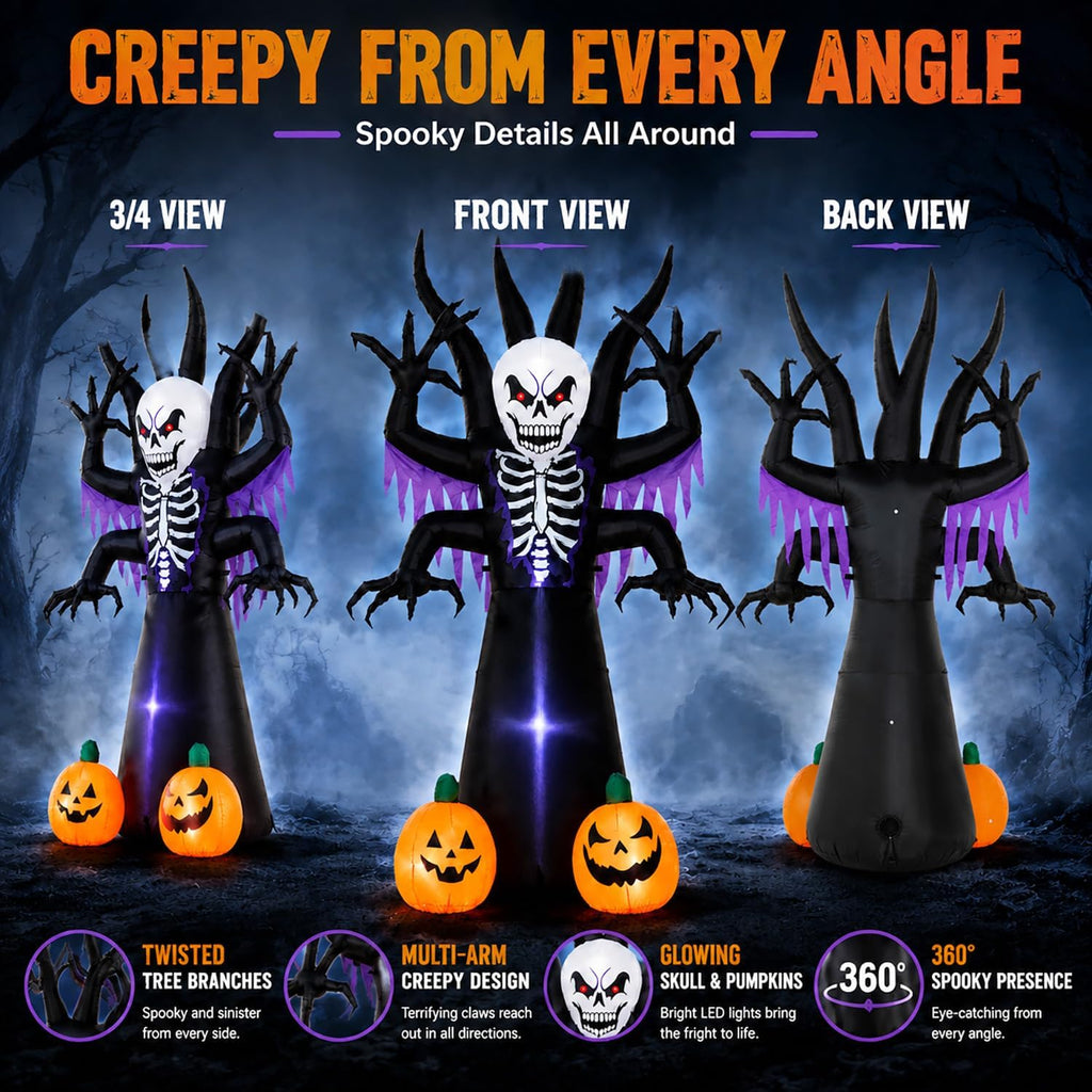 8FT Halloween Inflatable Skeleton Tree Grim Reaper Yard Decoration LED ...