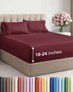 CGK Extra Deep Twin Sheet Set - 4Pc Cooling Sheets - Burgundy