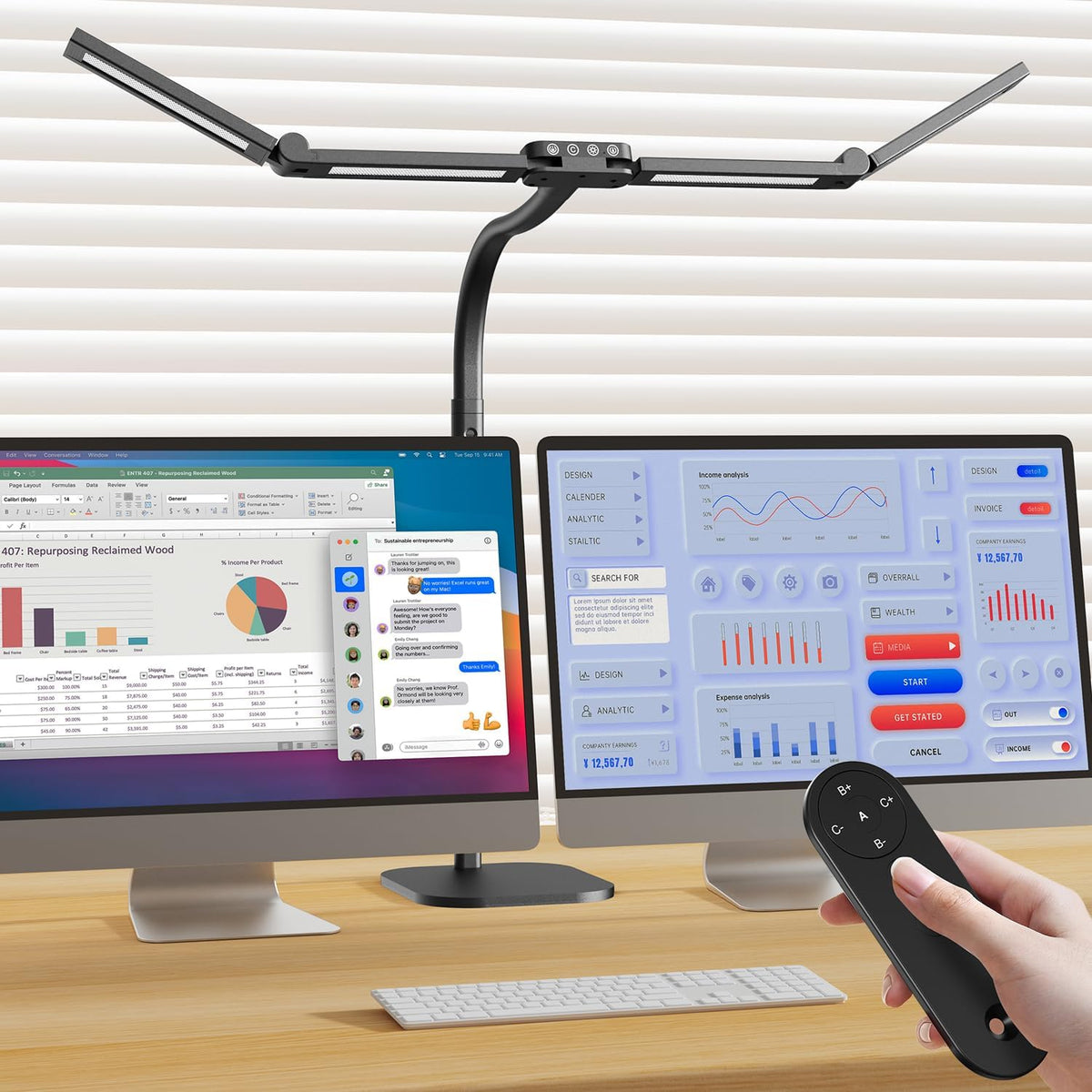4 Light Bar Design Goose-Neck Desk Lamp with Base,24W Bright Led Tall Overhead Desk Light for Home Office,Eye Care Reading Table Light for Desktop Working,Drafting,Reading