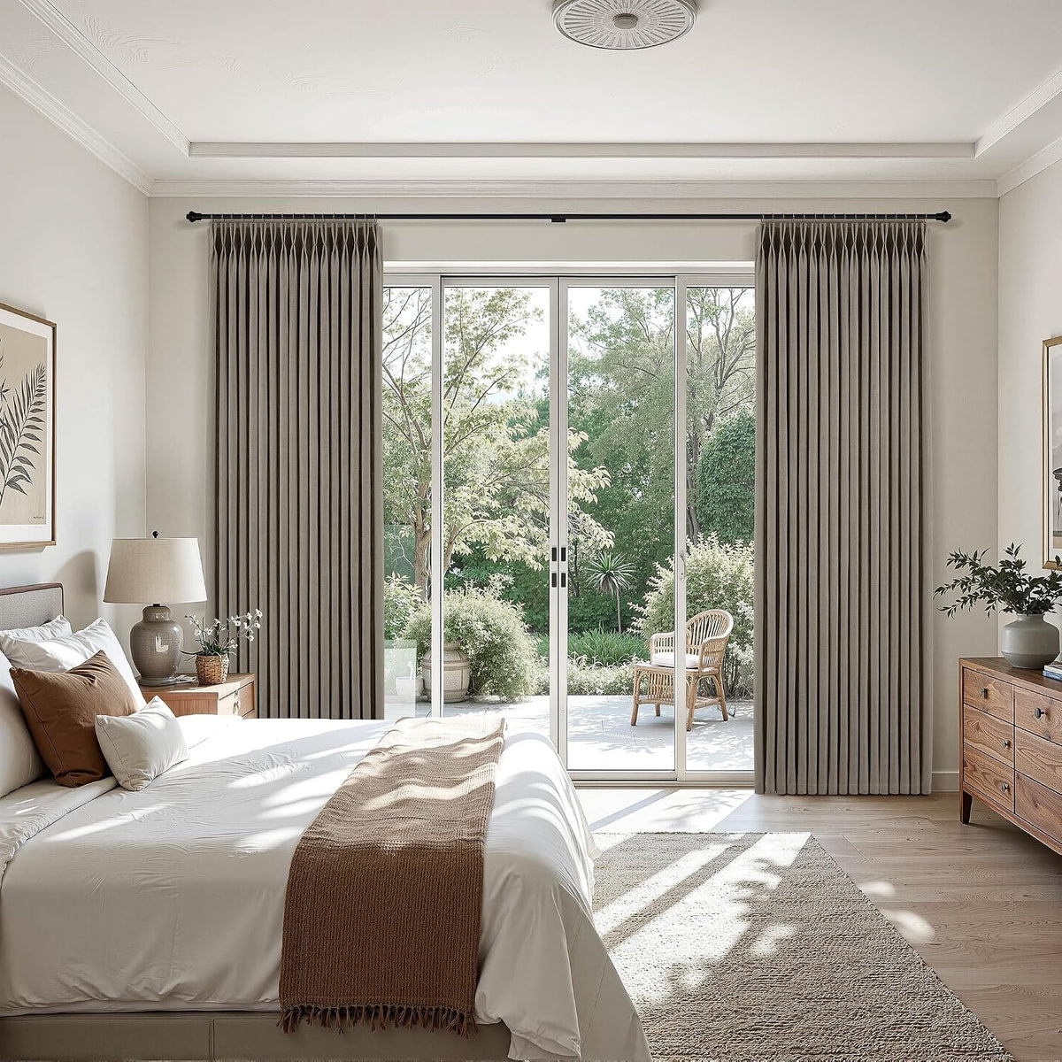 Pinch Pleated Linen Curtains 90 Inches Long Semi Sheer 2 Panels Natural
