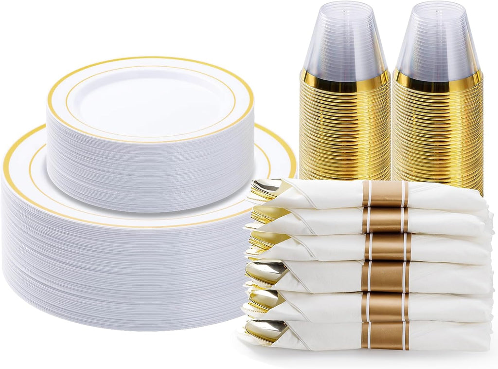350 Piece Black Gold Dinnerware Set for 50 Guests