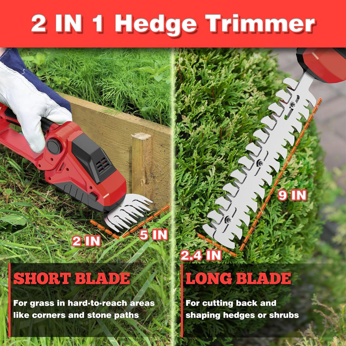Cordless Hedge Trimmer Compatible with Milwaukee 18V Battery(No Battery),2200Rpm Mini Grass Shear,2 in 1 Handheld Electric Hedge Trimmer/Grass Cutter,Shrub/Bush Trimmer for Gardening,Yard