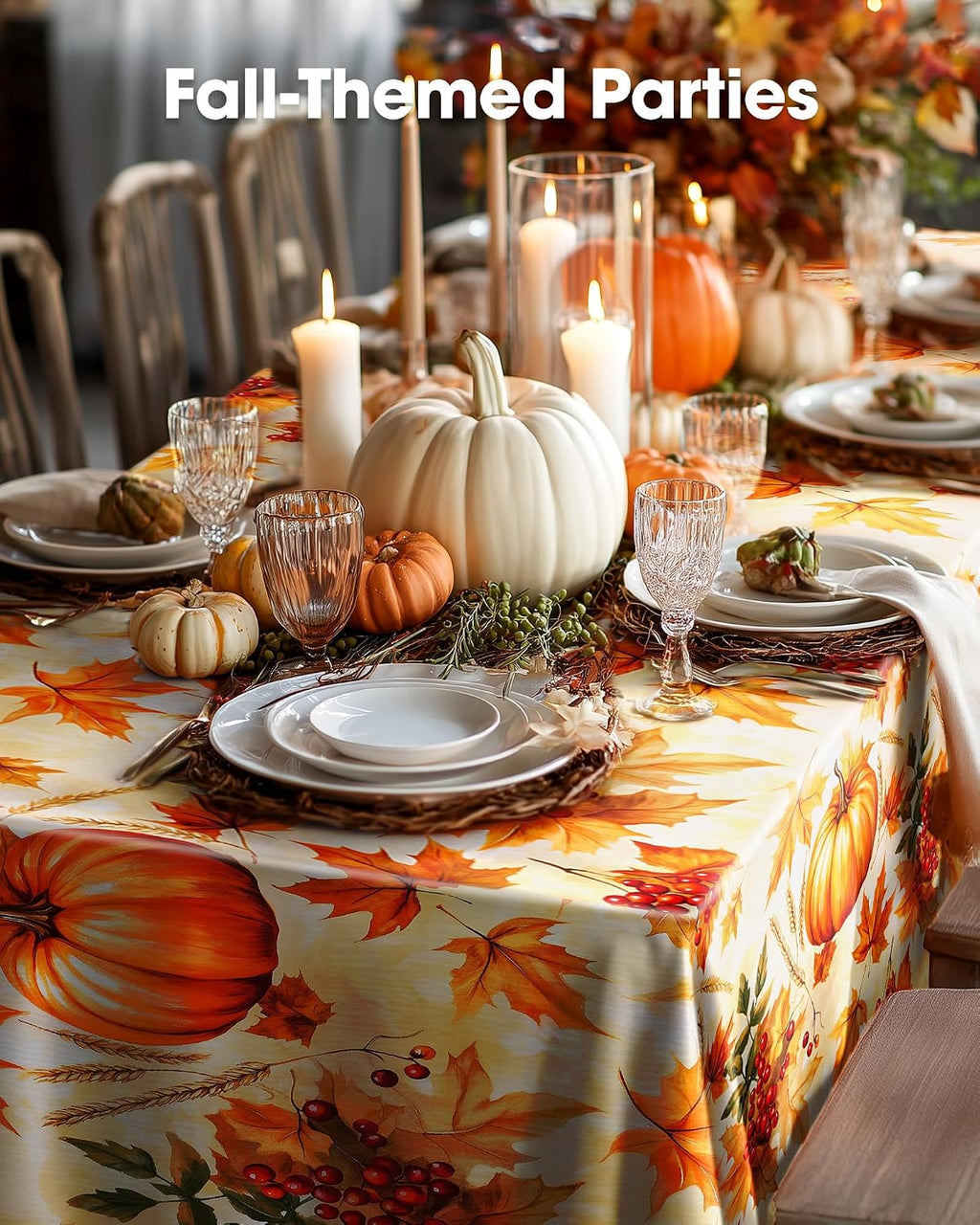 Thanksgiving Tablecloths 6 Pack, 54 X 108 Inch, Pumpkin Harvest