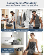 Bath Towel Set 100% Cotton 18 Piece Soft Absorbent - Grey