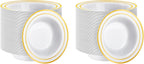 50 Pack Plastic Bowls with Gold Rim