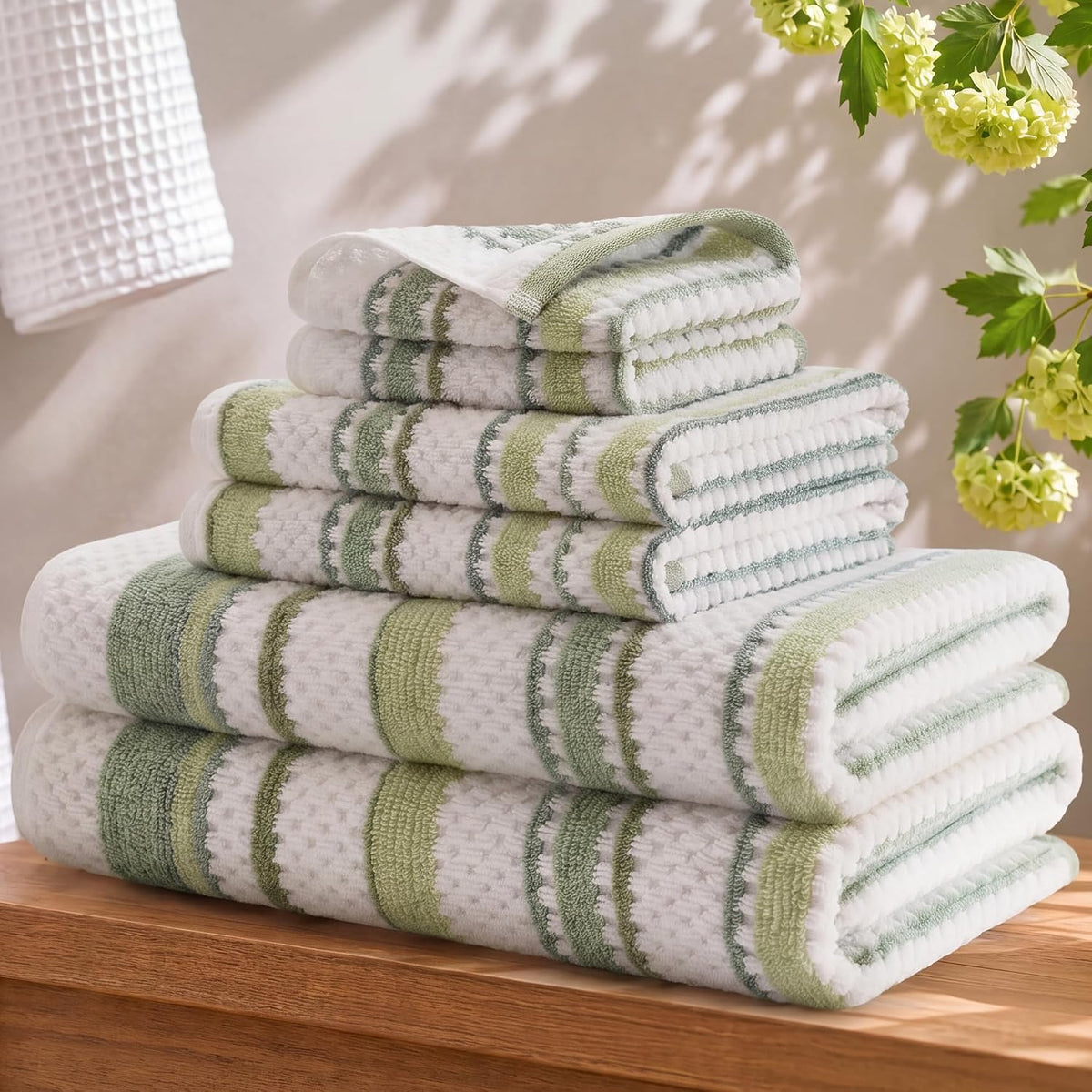 Sutton Stripe 6 Piece Cotton Bath Towel Set, Neutral