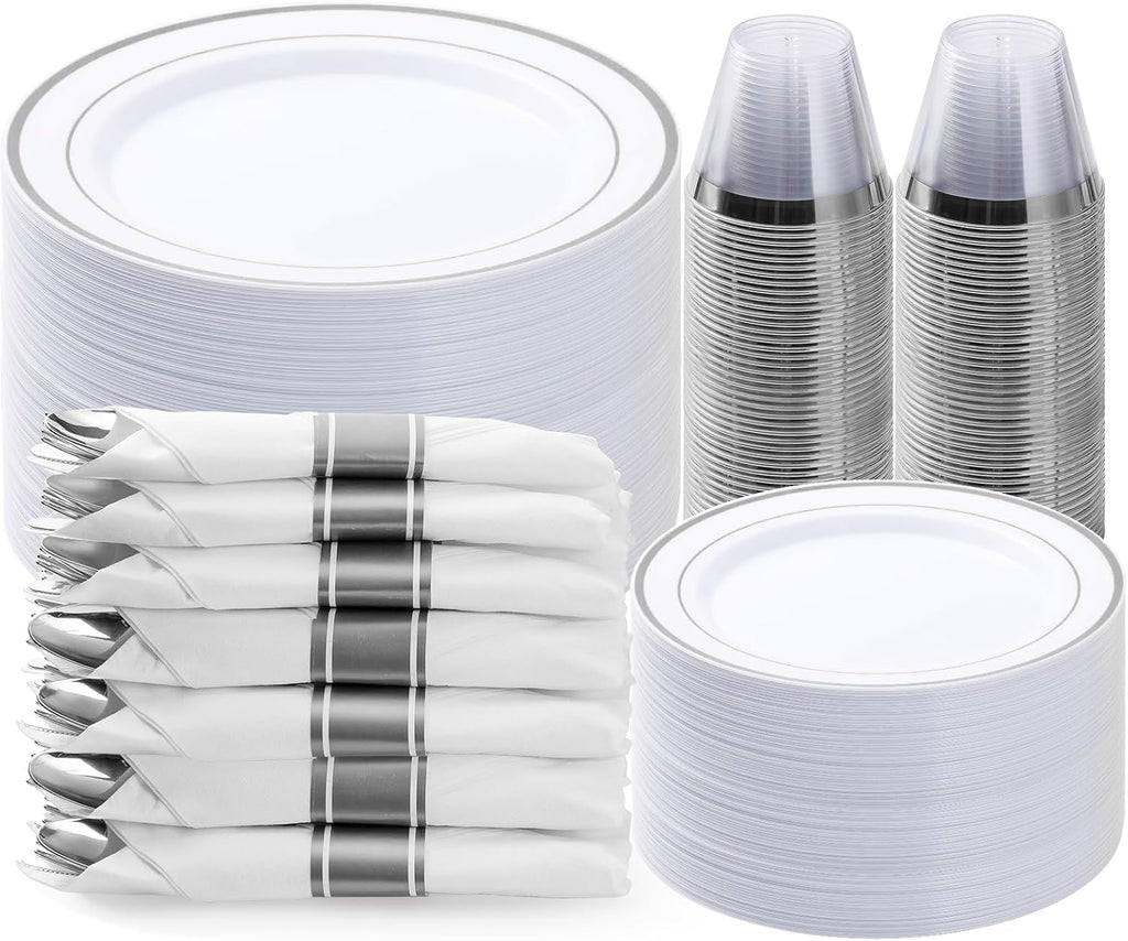 350 Piece Black Gold Dinnerware Set for 50 Guests
