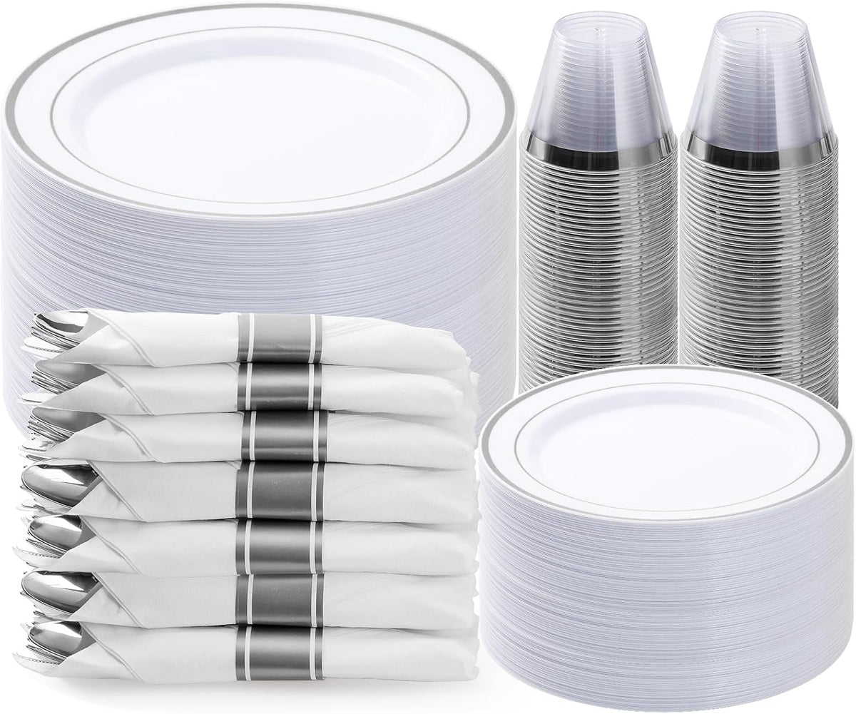 350 Piece Black Gold Dinnerware Set for 50 Guests