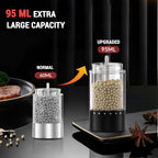 [Upgraded Larger Capacity] Electric Salt and Pepper Grinder Set with USB Charging Base, 95Ml Large Capacity, Adjustable Coarseness,Stainless Steel Automatic Pepper Mill (Upgraded Adjustmen Black)