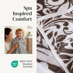 6 Piece Bath Towel Set – Bathroom Set with 2 Bath Towels, 2 Hand Towels, and 2 Wash Cloths – 100% Cotton, Super Absorbent & Extra Soft – Reversible Botanical Vine (Taupe Brown)