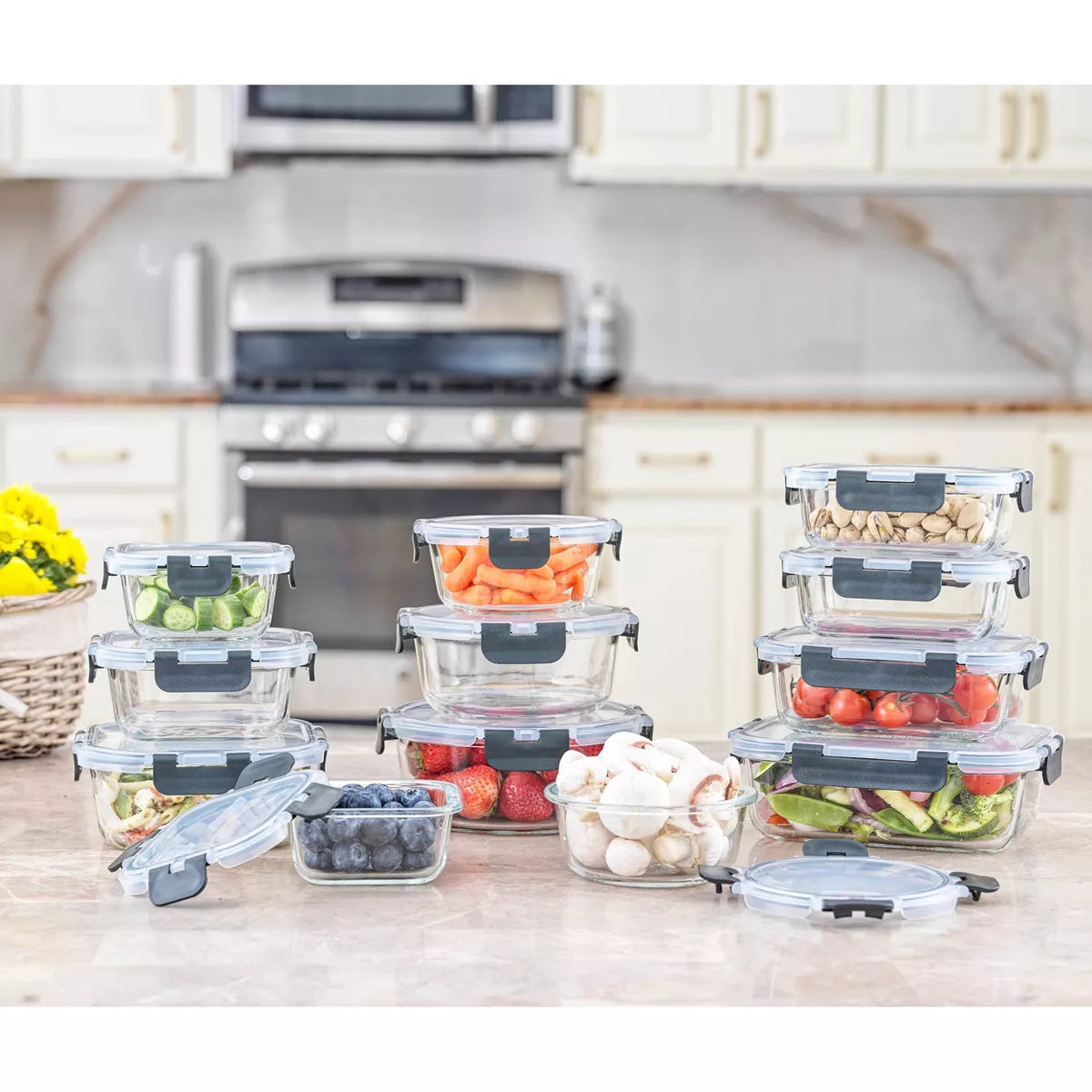 Joyful by Joyjolt 24 Piece Glass Storage Containers with Leakproof Lids Set