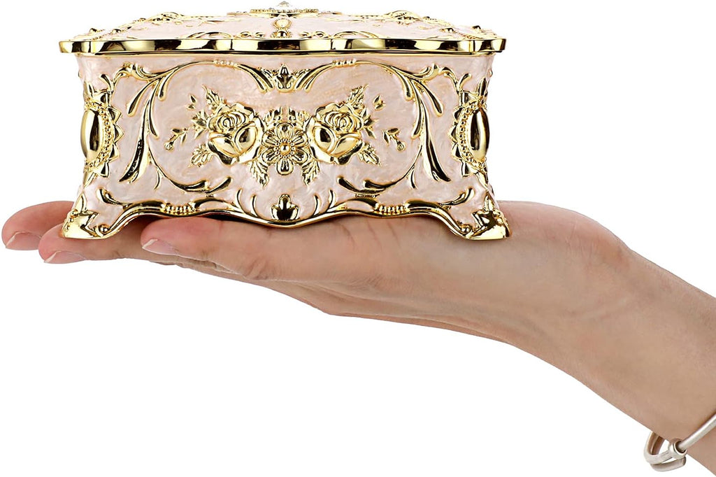 Hipiw Vintage Metal Jewelry Box Organizer for Women, 4.9"X3.4"X2.7"