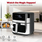 MIRASTON 8.5QT Large Capacity Digital Air Fryer with Visible Cooking Window, Stainless Steel, Nonstick Basket, Dishwasher-Safe, 1500W