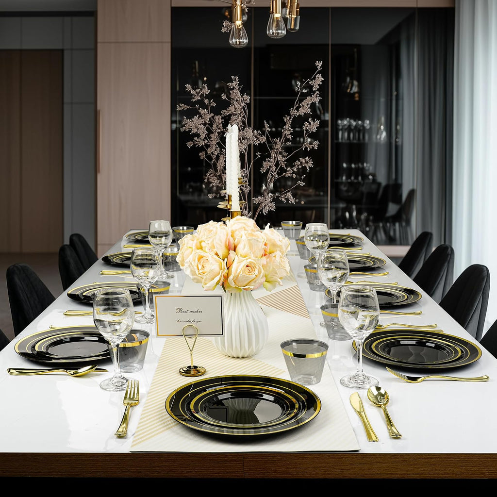 350 Piece Black Gold Dinnerware Set for 50 Guests