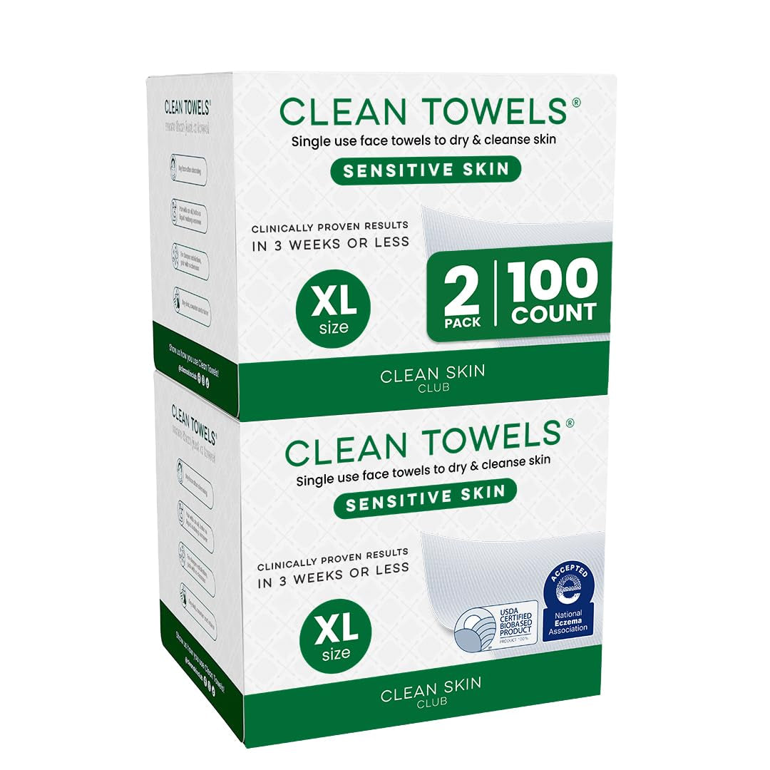 Sensitive Skin Clean Towels® XL, Ultra-Soft Disposable Face Dry Wipes Infused with Aloe & Glycerin, XL - 1 Pack (50 Count)