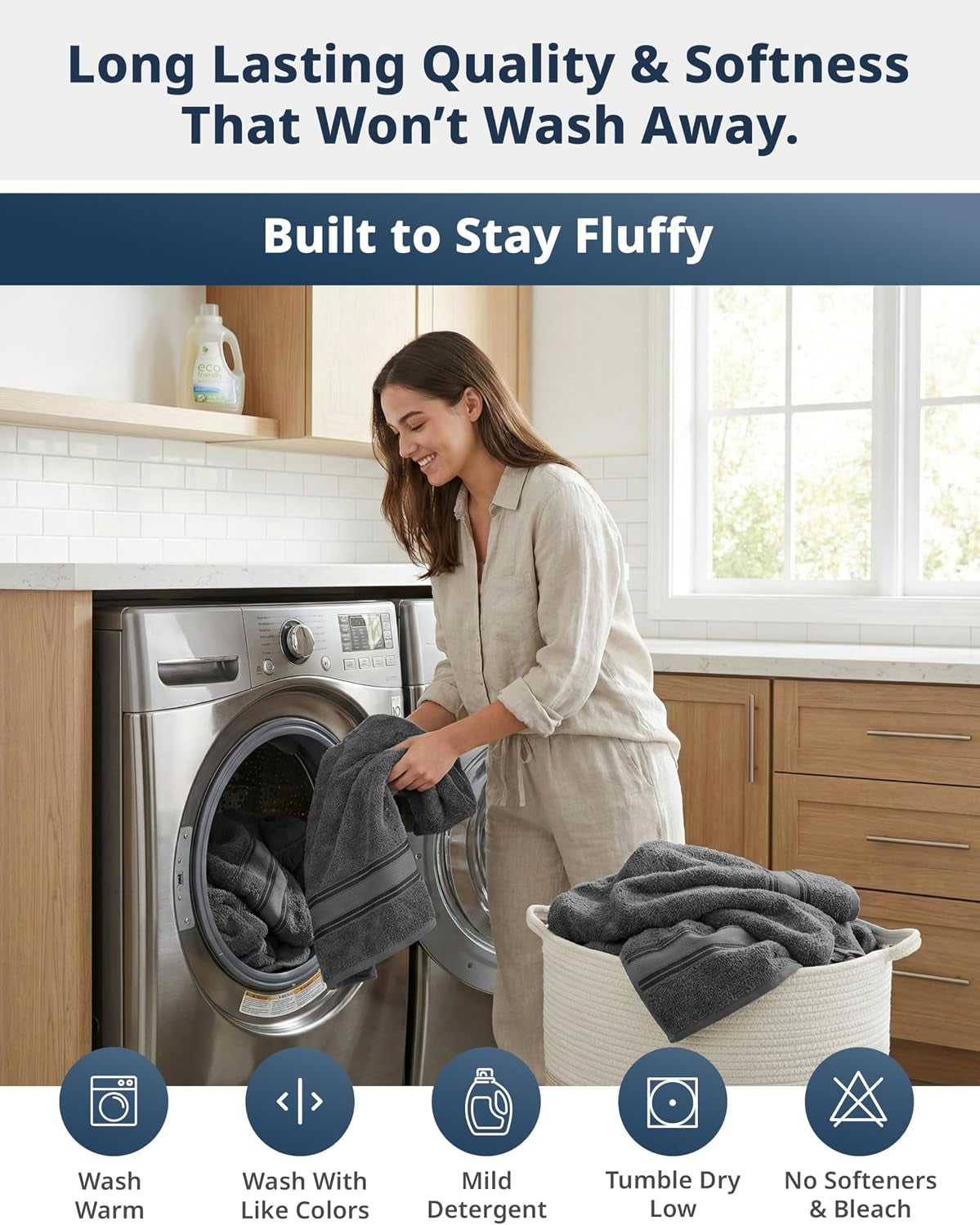 Bath Towel Set 100% Cotton 18 Piece Soft Absorbent - Grey