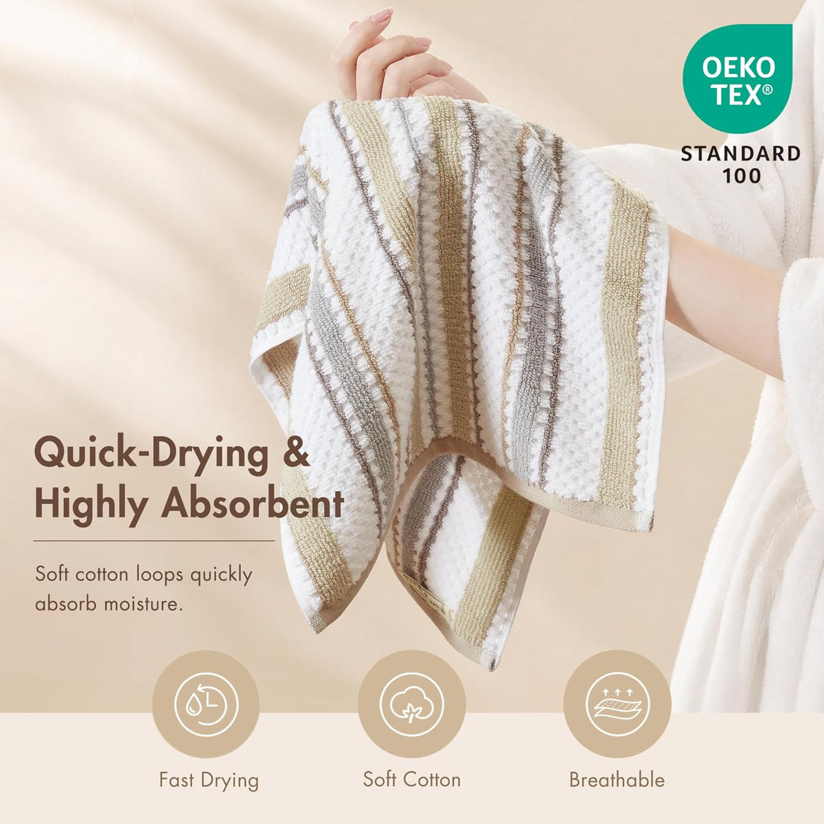 Sutton Stripe 6 Piece Cotton Bath Towel Set, Neutral