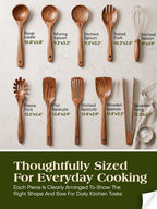 10Pcs Wooden Kitchen Utensils, Teak Wood Utensil Set for Kitchen, Heat-Resistant Wooden Spoons for Cooking, Nonstick Wood Spatula Soup Ladle Tong Egg Whisk