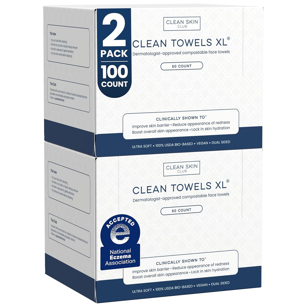 Sensitive Skin Clean Towels® XL, Ultra-Soft Disposable Face Dry Wipes Infused with Aloe & Glycerin, XL - 1 Pack (50 Count)