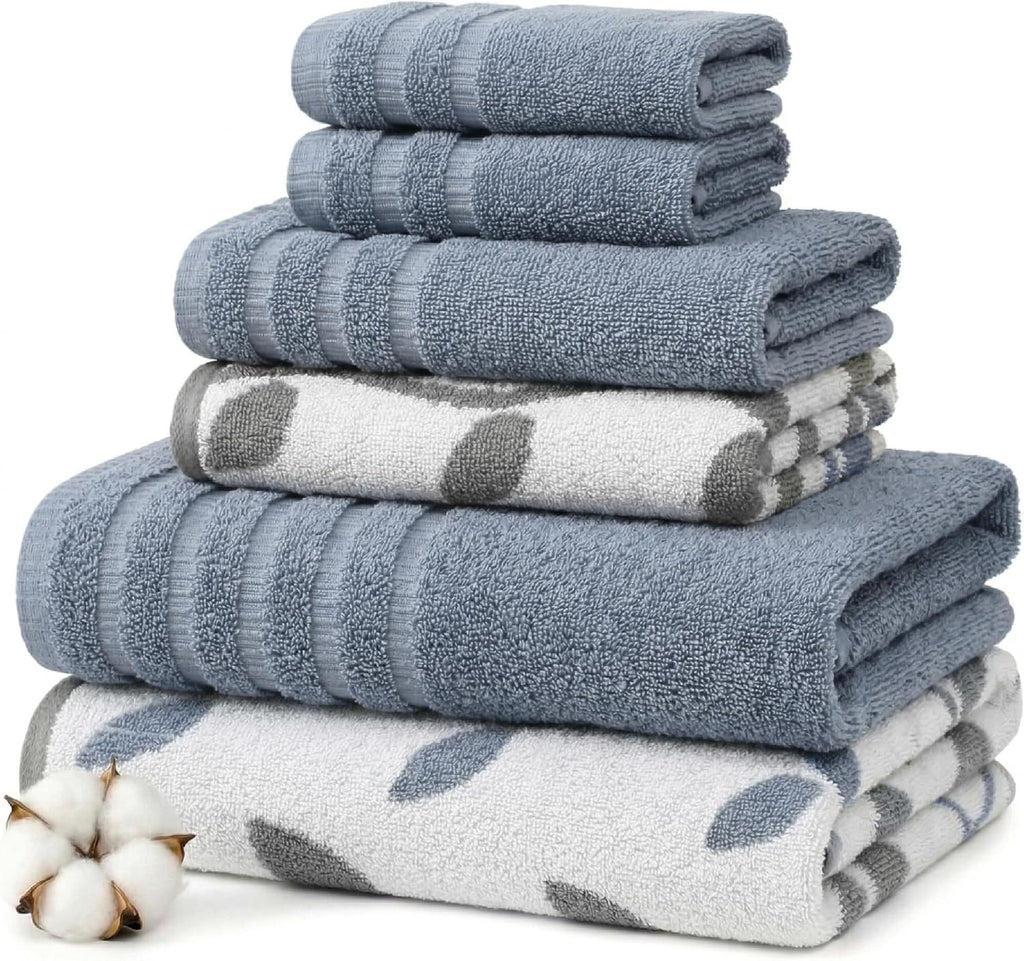 6 Piece Bath Towel Set – Bathroom Set with 2 Bath Towels, 2 Hand Towels, and 2 Wash Cloths – 100% Cotton, Super Absorbent & Extra Soft – Reversible Botanical Vine (Taupe Brown)