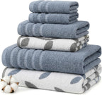 6 Piece Bath Towel Set – Bathroom Set with 2 Bath Towels, 2 Hand Towels, and 2 Wash Cloths – 100% Cotton, Super Absorbent & Extra Soft – Reversible Botanical Vine (Taupe Brown)