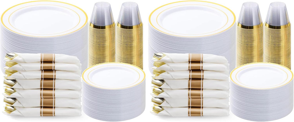 350 Piece Black Gold Dinnerware Set for 50 Guests